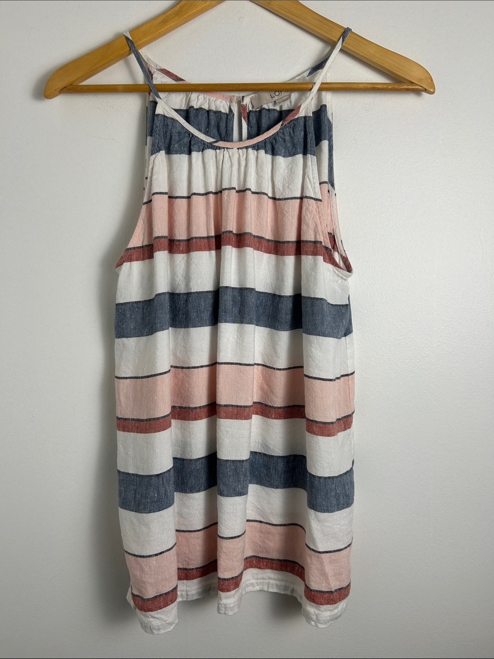 LOFT Linen Blend Striped Shift Tank top Pink Blue White Sleeveless Size M